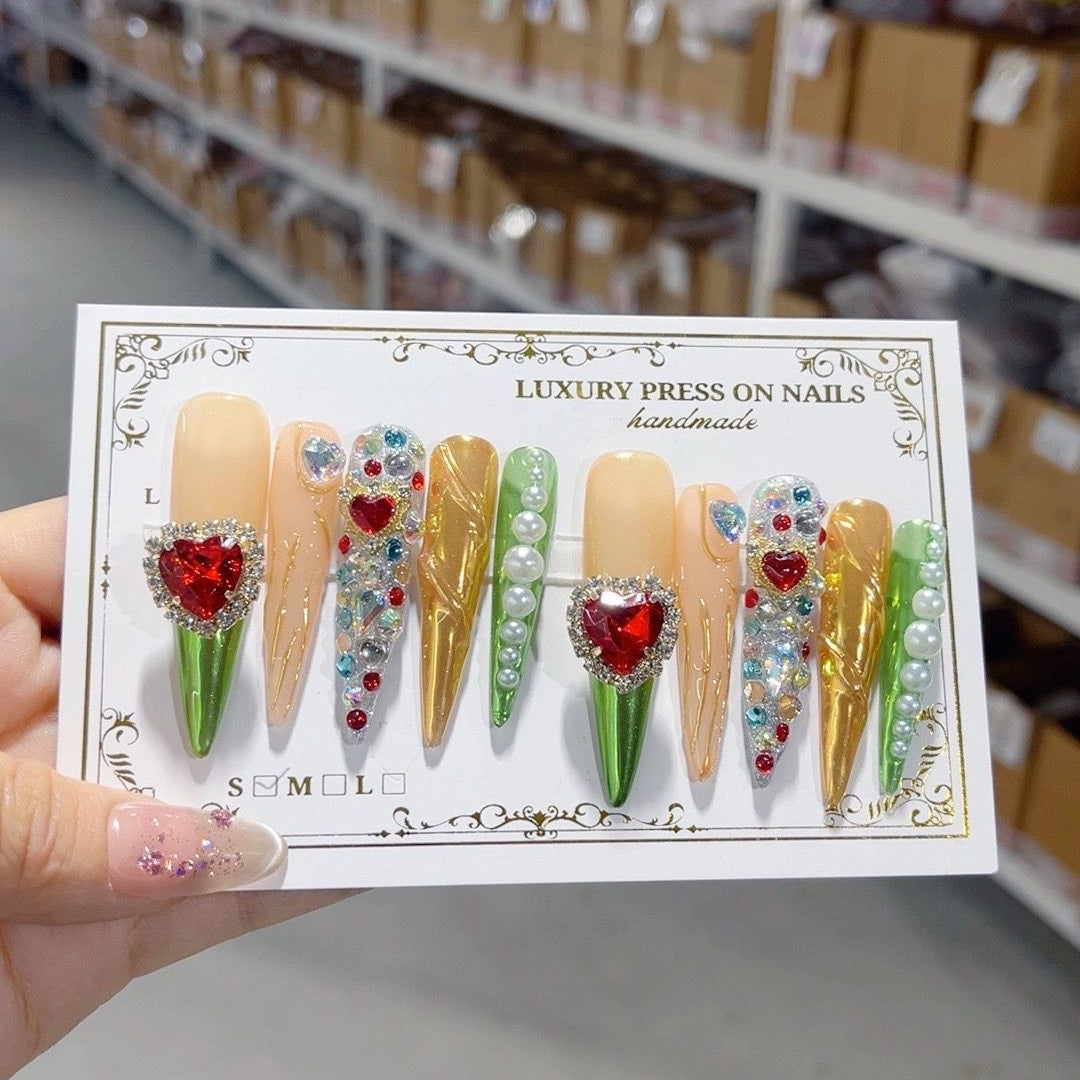 Vintage Palace Heart Gem Press On Nails