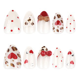 Point diamond three-dimensional bow Japanese style short almond shape love press-on nails
