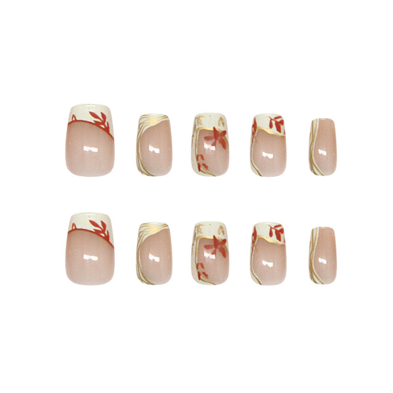 Nail Tips  Prefabricated Nail Cream Yellow French Phnom Penh Flowers Gentle Temperament Girls Fashion Versatile Detachable Wear Nail Points｜365nails