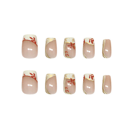 Nail Tips  Prefabricated Nail Cream Yellow French Phnom Penh Flowers Gentle Temperament Girls Fashion Versatile Detachable Wear Nail Points｜365nails