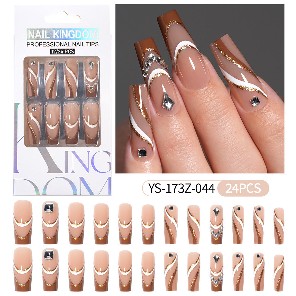 Press on nails fake nail patch extension nail Spice Girl medium rectangle removable 24 pieces with drill manicure