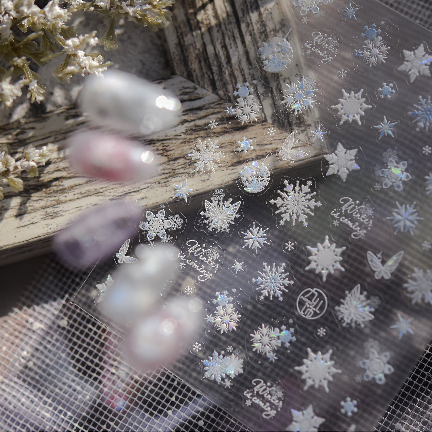 Holographic Snowflake Collection: "Winter Snowflake" – 3D Embossed Nail Sticker