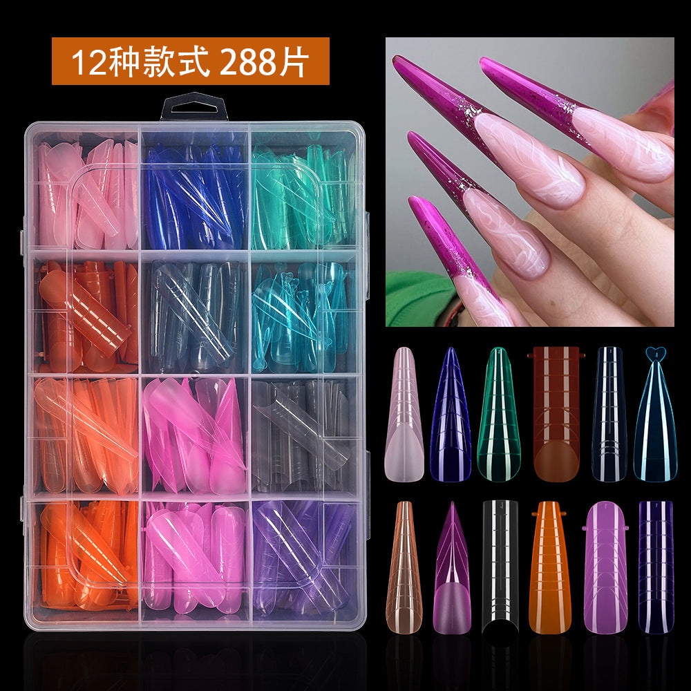 Nail Tips Nail mold crystal color extension without paper tray rapid phototherapy extension nail piece 288 pieces boxed  nail film set
