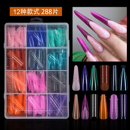 Nail Tips Nail mold crystal color extension without paper tray rapid phototherapy extension nail piece 288 pieces boxed  nail film set