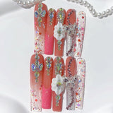 Rose Glitter Butterfly Crystal Press On Nail Set