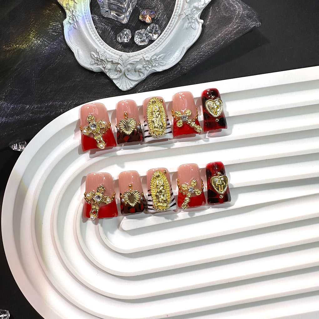 紅金十字巴洛克法式穿戴甲