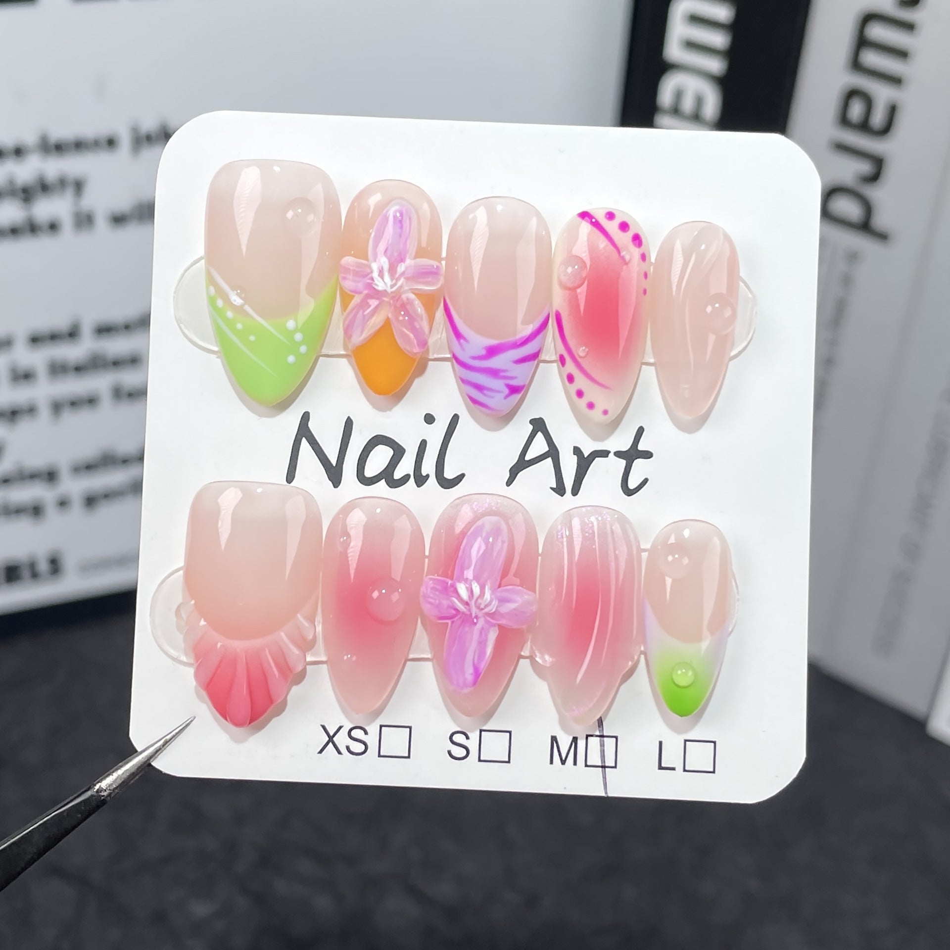 Spice Girls Blush Unha Gelo Transparente Francês Flores Em Relevo Unhas Pressionadas Feitas À Mão Usando Unhas Postiças ｜365nails