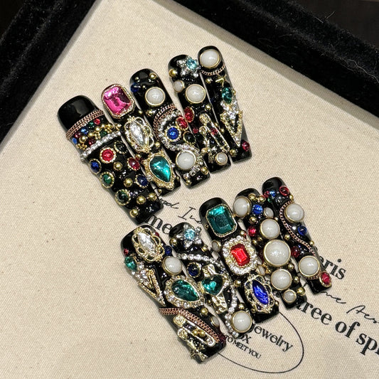 light luxury heavy industry zircon full diamond exotic water pipe ladder long press on nails | 365nails