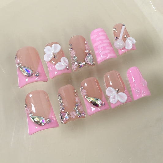 Unhas de bico de pato transparentes, escultura tridimensional, unhas francesas artesanais, fonte de fábrica, atacado｜365nails