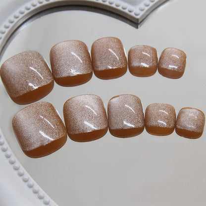 Cat eye manicure piece Golden beach press-on nails fine flash Removable toenail piece Press-on toenails nail piece ｜365nails