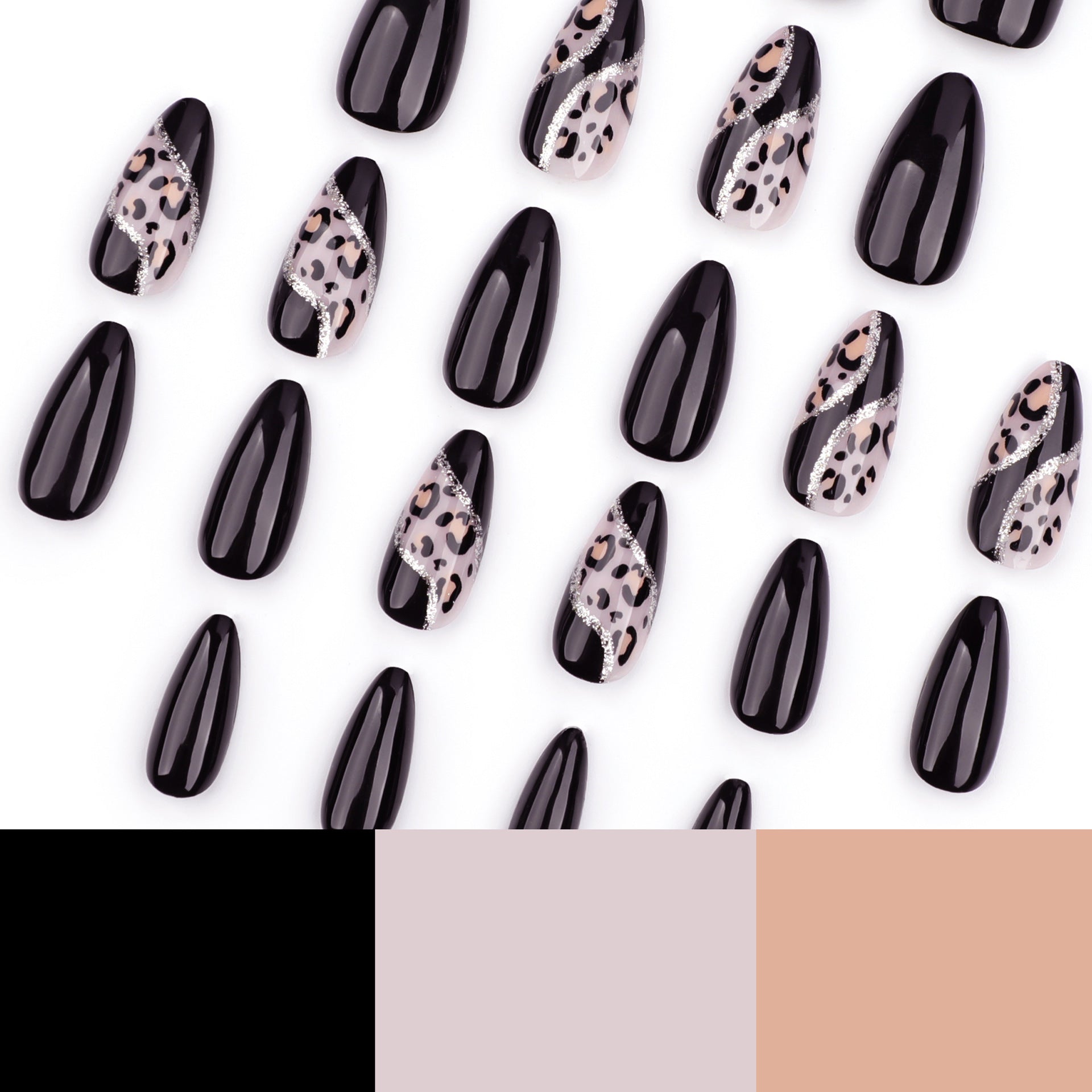 Autumn and winter leopard print splicing wearing armor simple black solid color autumn manicure fake nails fake nails｜365nails