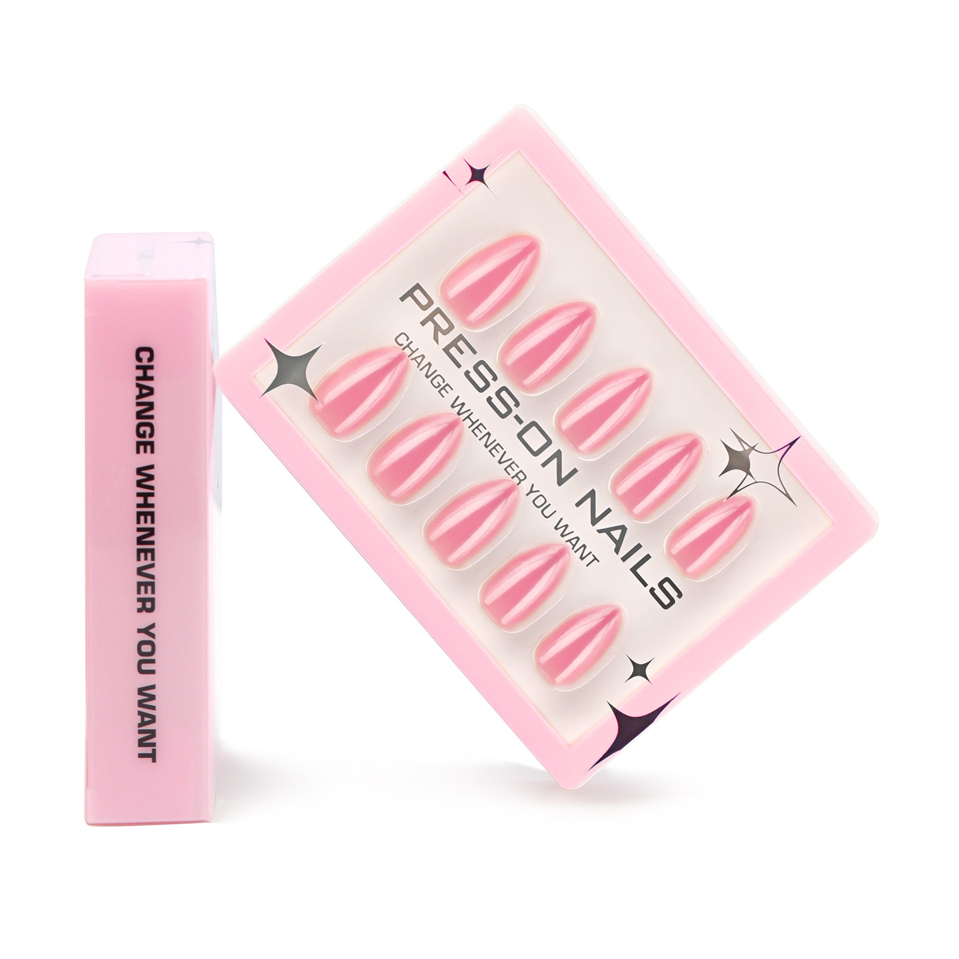 30 boxed high-end magic mirror powder almond short press-on nails