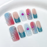 Pistola de pulverização para unhas postiças quadradas médias e longas, feitas à mão, com contraste de cor, mudança gradual, formato espremido à mão, sentido avançado, remendo para unhas longas ｜ 365nails