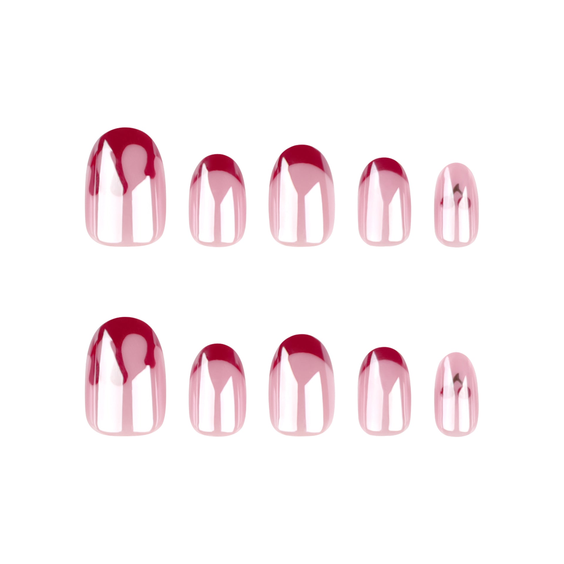 Uñas francesas rojas con un dulce toque de cereza, uñas postizas reutilizables, venta al por mayor de uñas Yiwu | 365nails