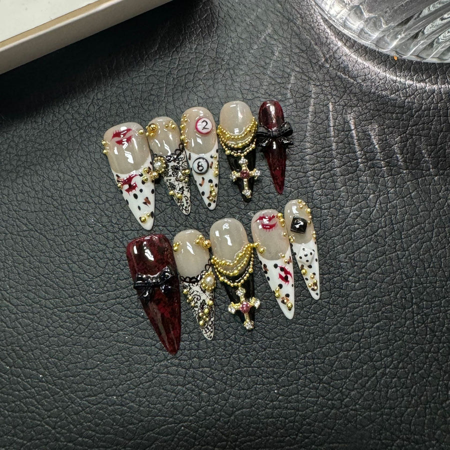 365nails: "Gothic Royalty" – 3D Cross & Jewel Handmade Stiletto Nails
