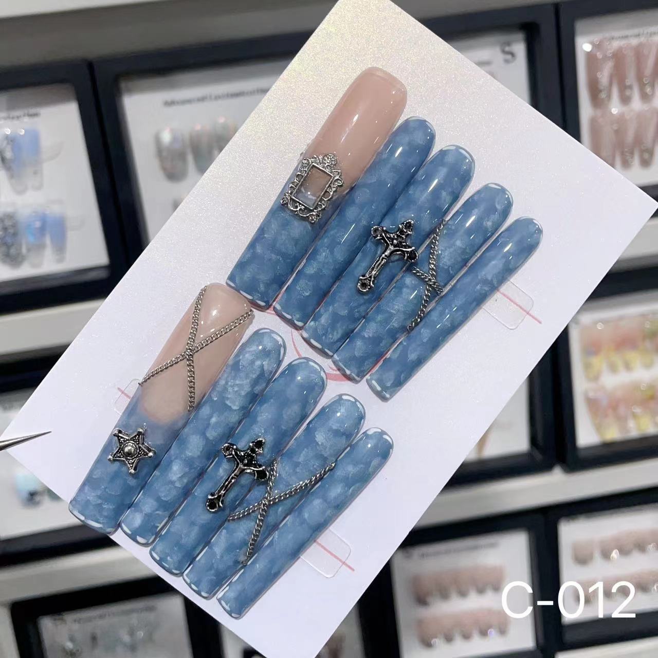 Extra Long 5.5cm Water Pipe Press-On Nails | Handmade Collection | Round Shape