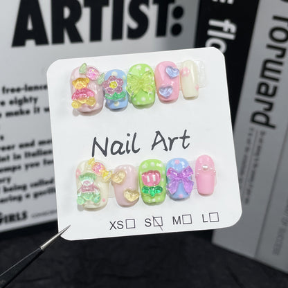 Sweet and cute cartoon Handmade press on nails small fresh short nail patch almond nail  sticker｜365nails