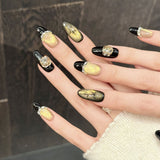 Black Gold Bamboo Crystal French Press On Nails