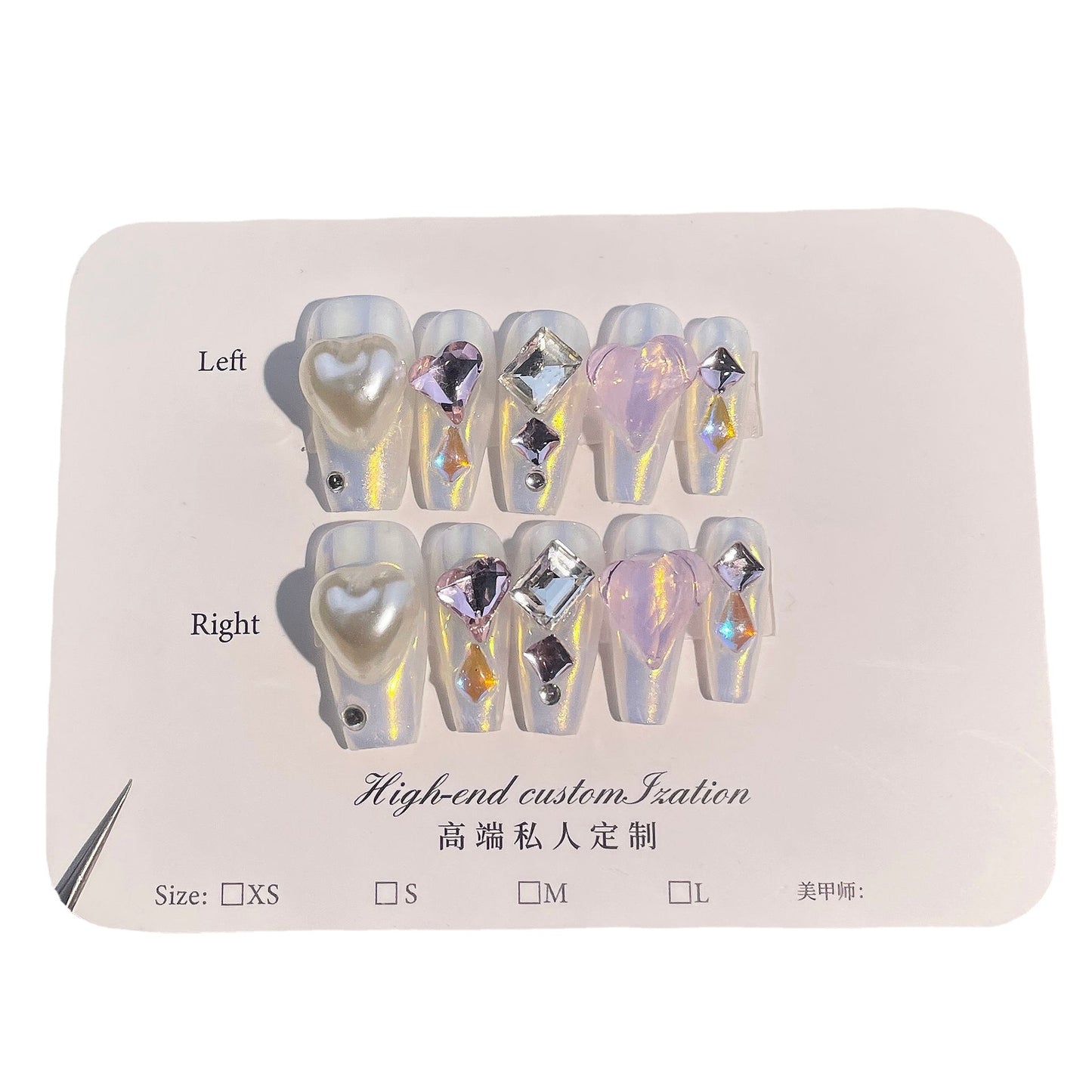 Handmade Press-on Nails Aurora Love Sweet and Cute Nail Art Medium and Long Wearable Nail Patch Finished Fake Nail Patch｜365nails