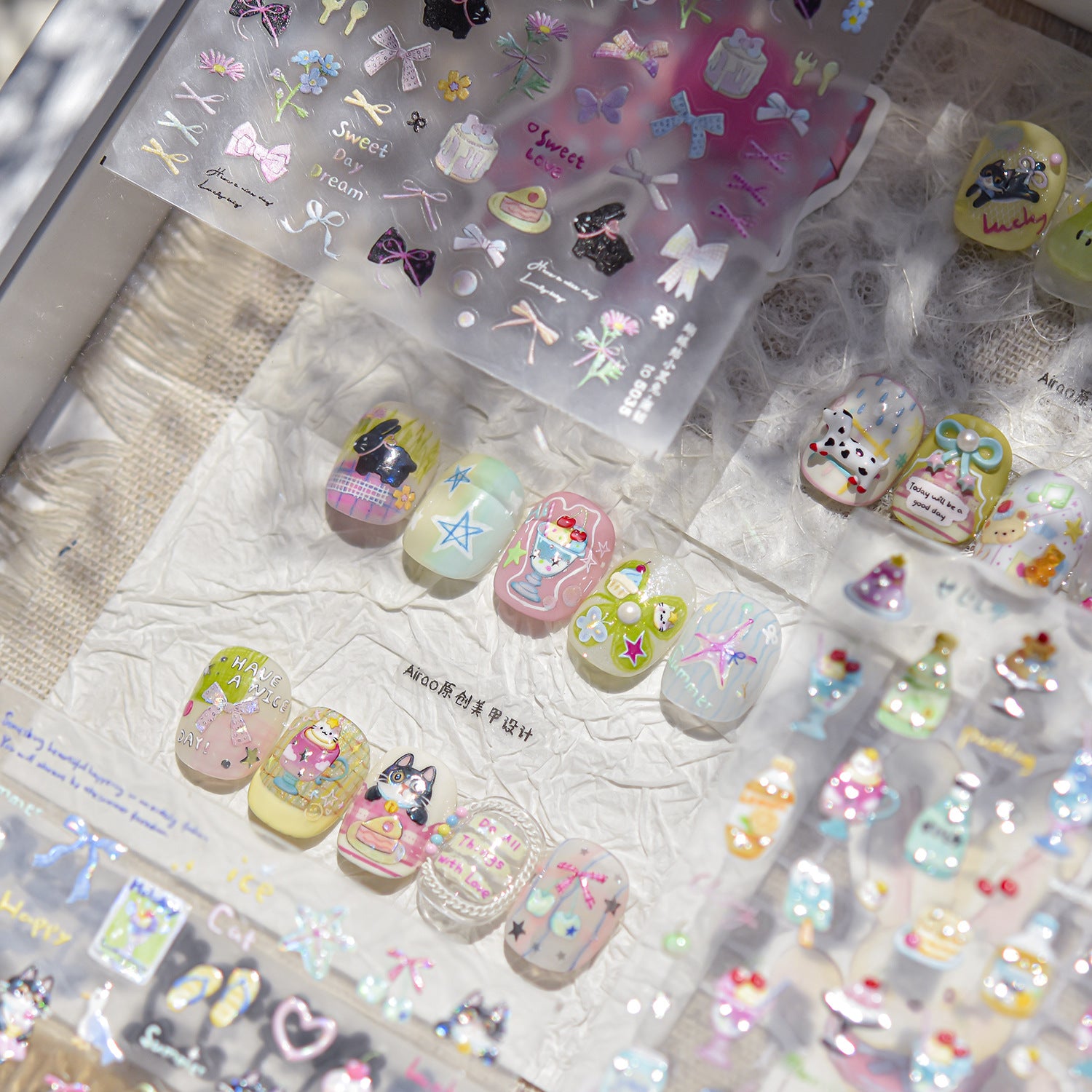Sweet Bow & Dessert: "Kawaii Pastel" – 3D Embossed Nail Sticker