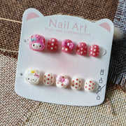 365nails: "polka dot kitty & melody" – short round handmade kids press-on nails