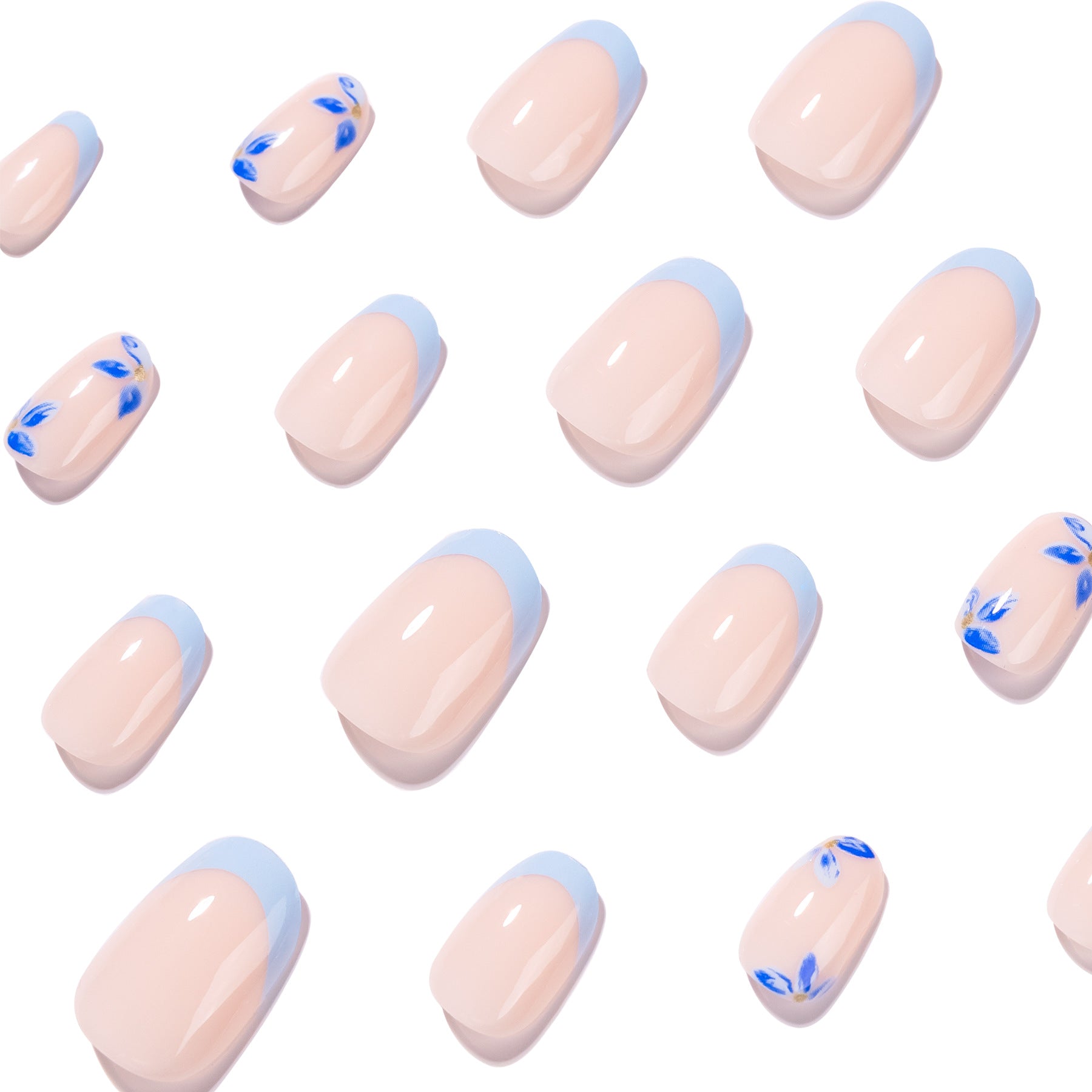 365nails: "Light Blue French Floral Oval" – Hand-painted Press-on Nails