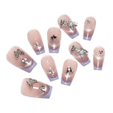 Nueva pieza de verano, uña postiza a presión, estilo francés, morado, ojo de gato, uñas a presión, uña de mariposa tridimensional, producto terminado｜365nails