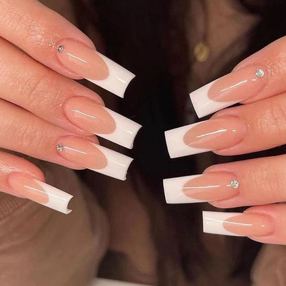 Press on nails, French white edge rhinestone Press on nails wholesale nails patch finished fake nails nails nails｜365nails