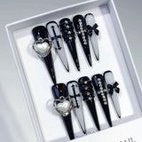 Gothic Black White Heart Cross Press On Nails