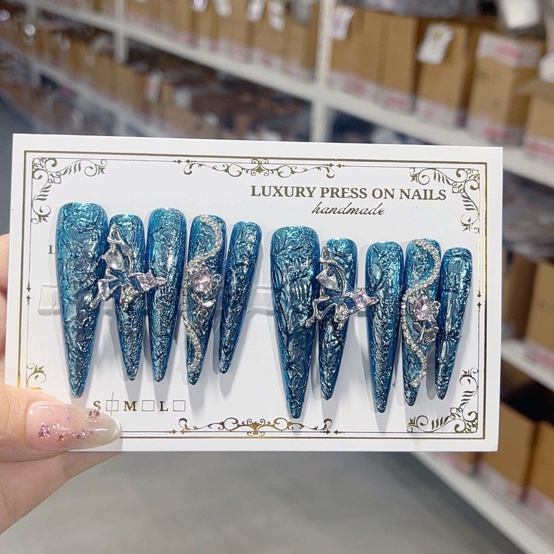 Metallic Blue Fairy Gothic Press On Nail Set