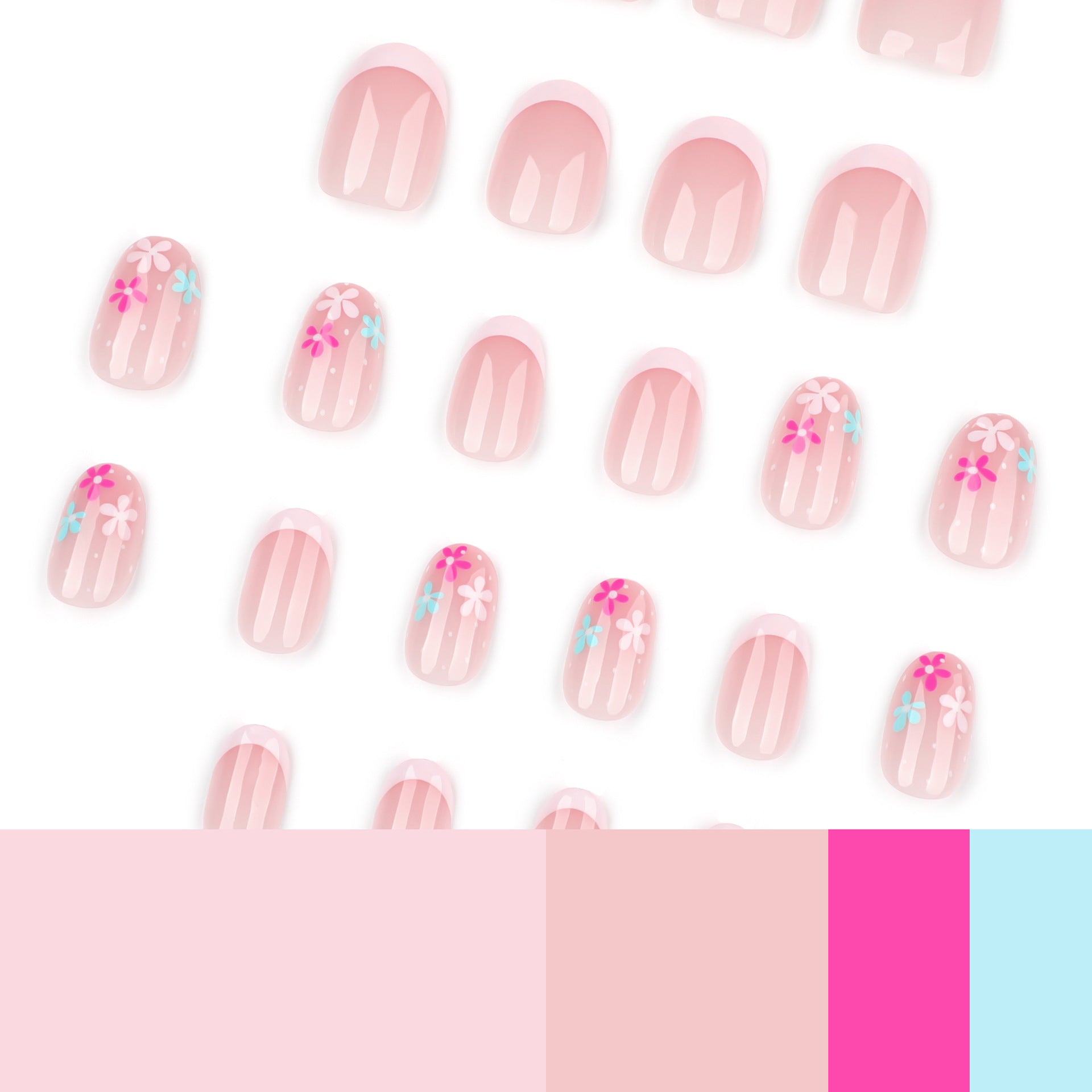 Simple French Rose Pink press on nails Color Flower Fresh Wearing False Nail Short Round Nail Art Nail Film｜365nails