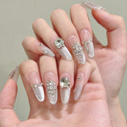 365nails: "Moonlight Sonata" – Silver Cat-Eye & Diamond Handmade Stiletto Nails