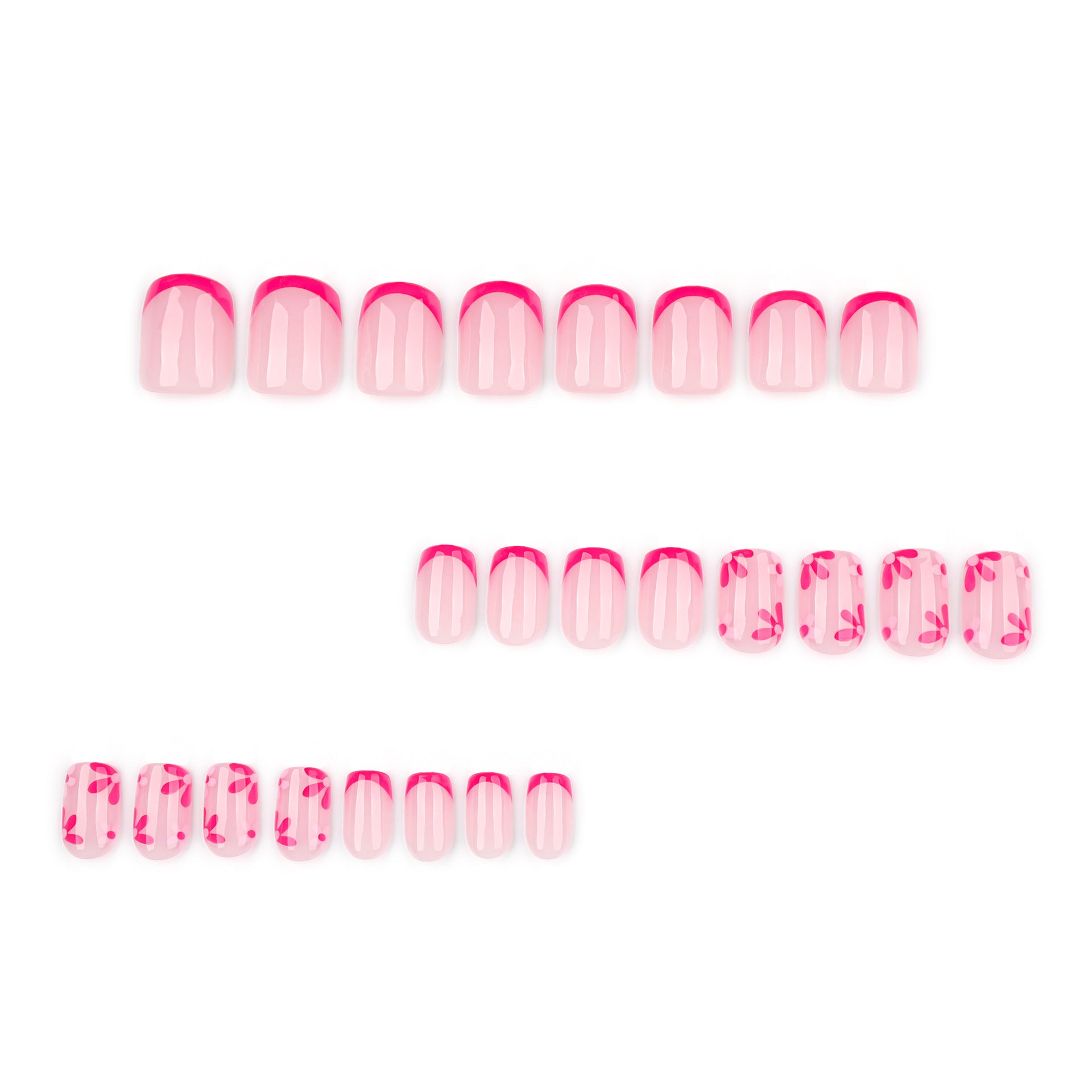 簡約法式紅 短款方形穿戴甲（清新花朵）批發｜365nails