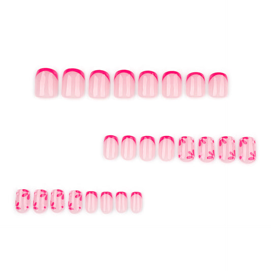 Simple French red press-on nails short square manicure nail piece fresh flower wearing fake nail wholesale｜365nails