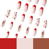 Uñas postizas francesas con borde rojo y estrellas, hojas para uñas postizas, venta al por mayor, 365nails