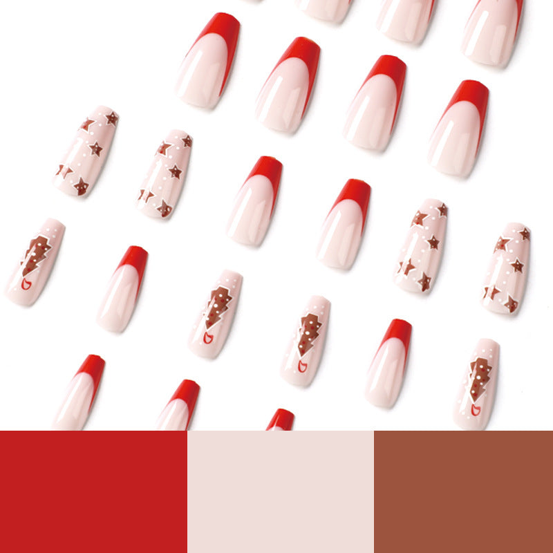 Uñas postizas francesas con borde rojo y estrellas, hojas para uñas postizas, venta al por mayor, 365nails