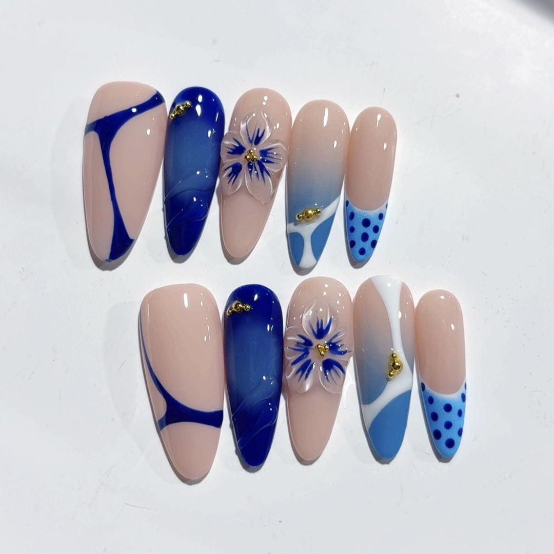 Sapphire Bloom: "Indigo Flower" – Almond Press-Ons