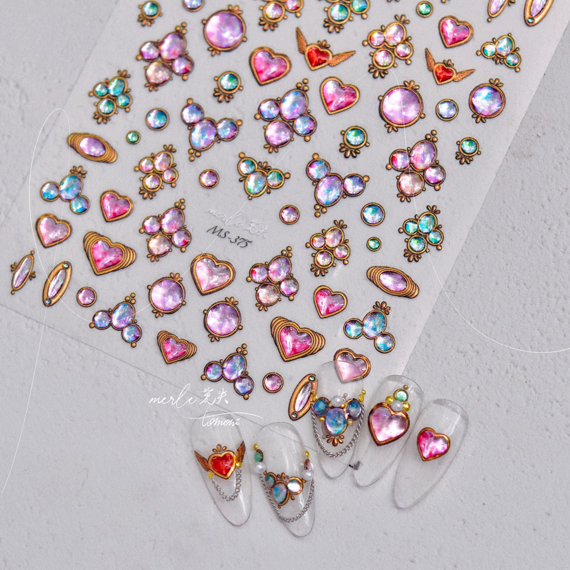 365nails: "Crystal Heart Gemstone Gold Foil" – nail art stickers