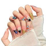 Peach Floral Geo Gold Art Nails