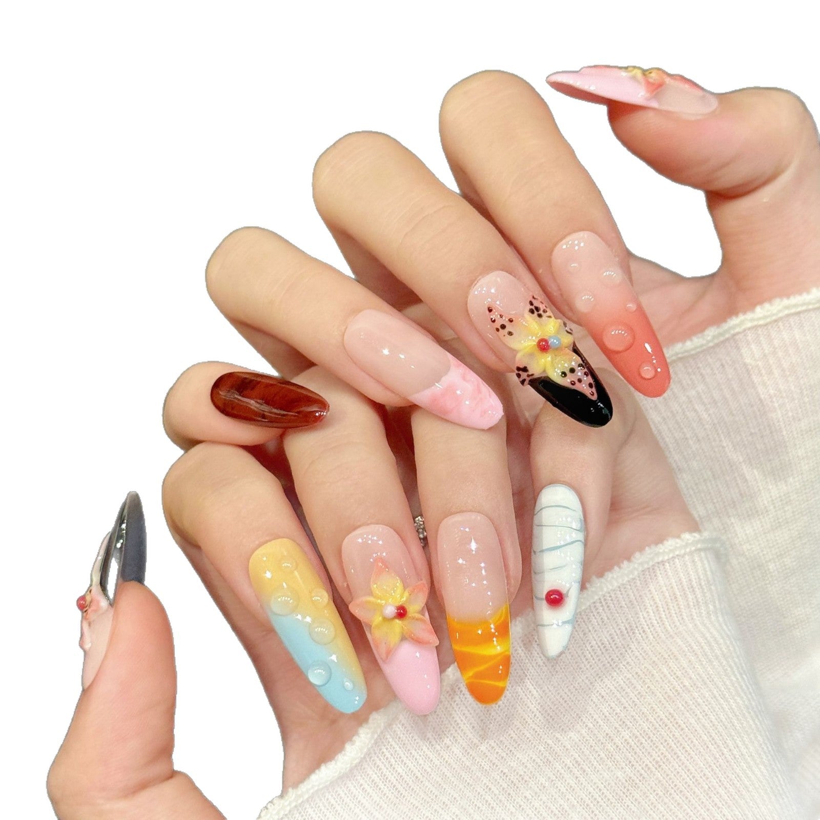 Colorful Floral Mixed Art Summer Nails