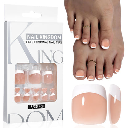 New manicure nude toenails square short removable 32-piece patch fake nails French foot armor