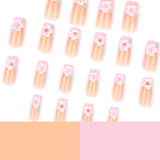 Medium and long 3D three-dimensional pink flower French square press-on nails