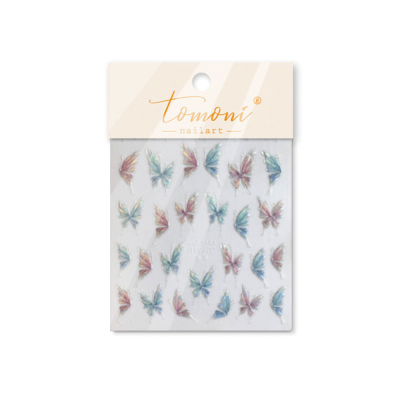 Holographic Iridescent Butterfly Nail Stickers – 5D Embossed Fairy Wing Set