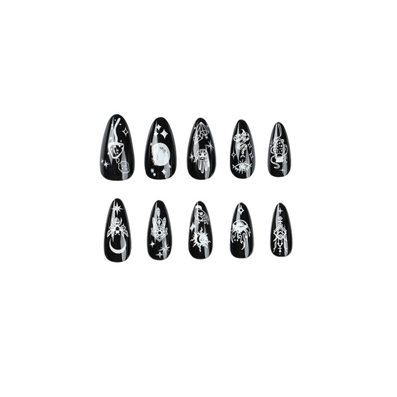 Nail art pieces Star and moon snake pattern Fake nail pieces Wholesale Nail art pieces Wholesale Wear nail Removable manicure｜365nails