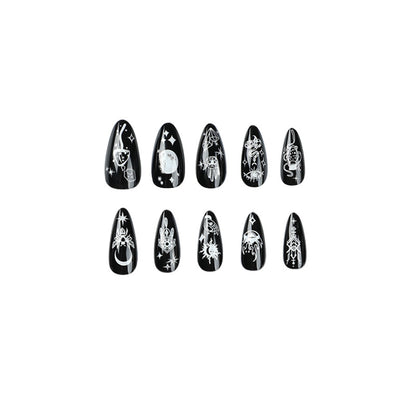 Nail art pieces Star and moon snake pattern Fake nail pieces Wholesale Nail art pieces Wholesale Wear nail Removable manicure｜365nails