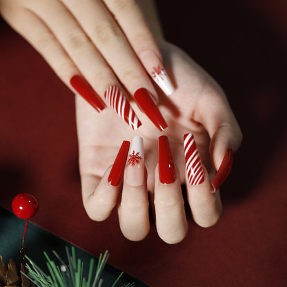Christmas press on nails snowflake love snowman manicure short almond bow  long nail wholesale｜365nails