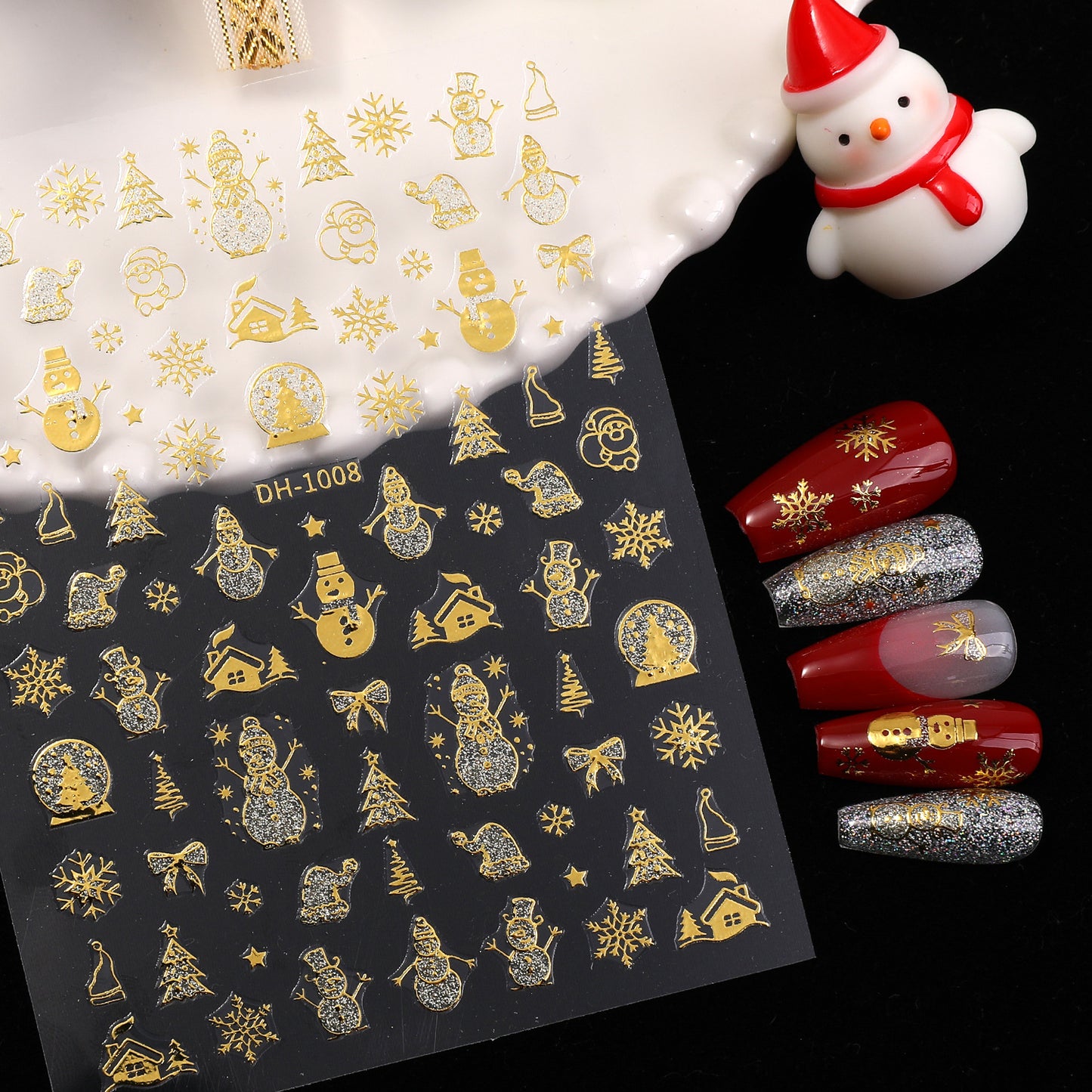 Bronzing glitter christmas nail art sticker flat adhesive snowman christmas DIY nail sticker jewelry DH