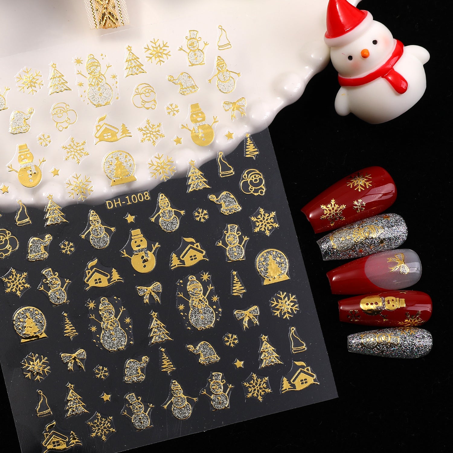 Bronzing glitter christmas nail art sticker flat adhesive snowman christmas DIY nail sticker jewelry DH
