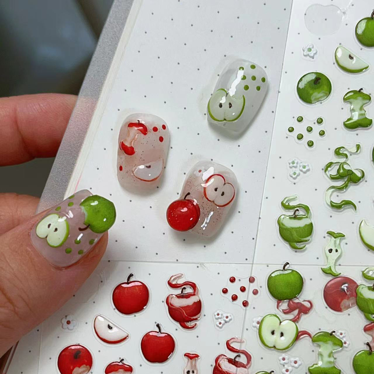 Red Apple Fun Collection: "Crisp Apple" – 3D Embossed Nail Sticker