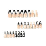 Unhas postiças com estampa de estrelas strass, unhas postiças pretas, amarelas, contrastantes, com fundo branco leitoso, francesas, unhas postiças｜365nails